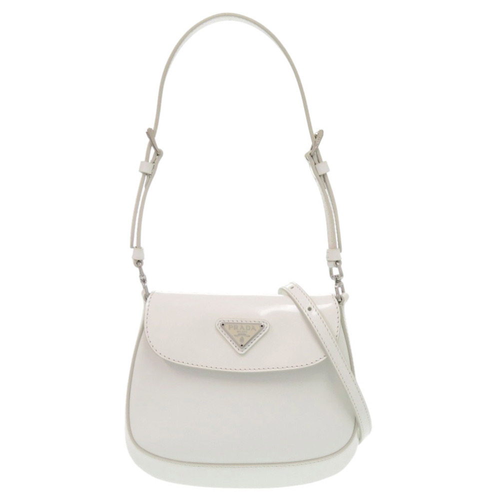 Prada SPAZZOLATO Triangle Leather White Shoulder Bag